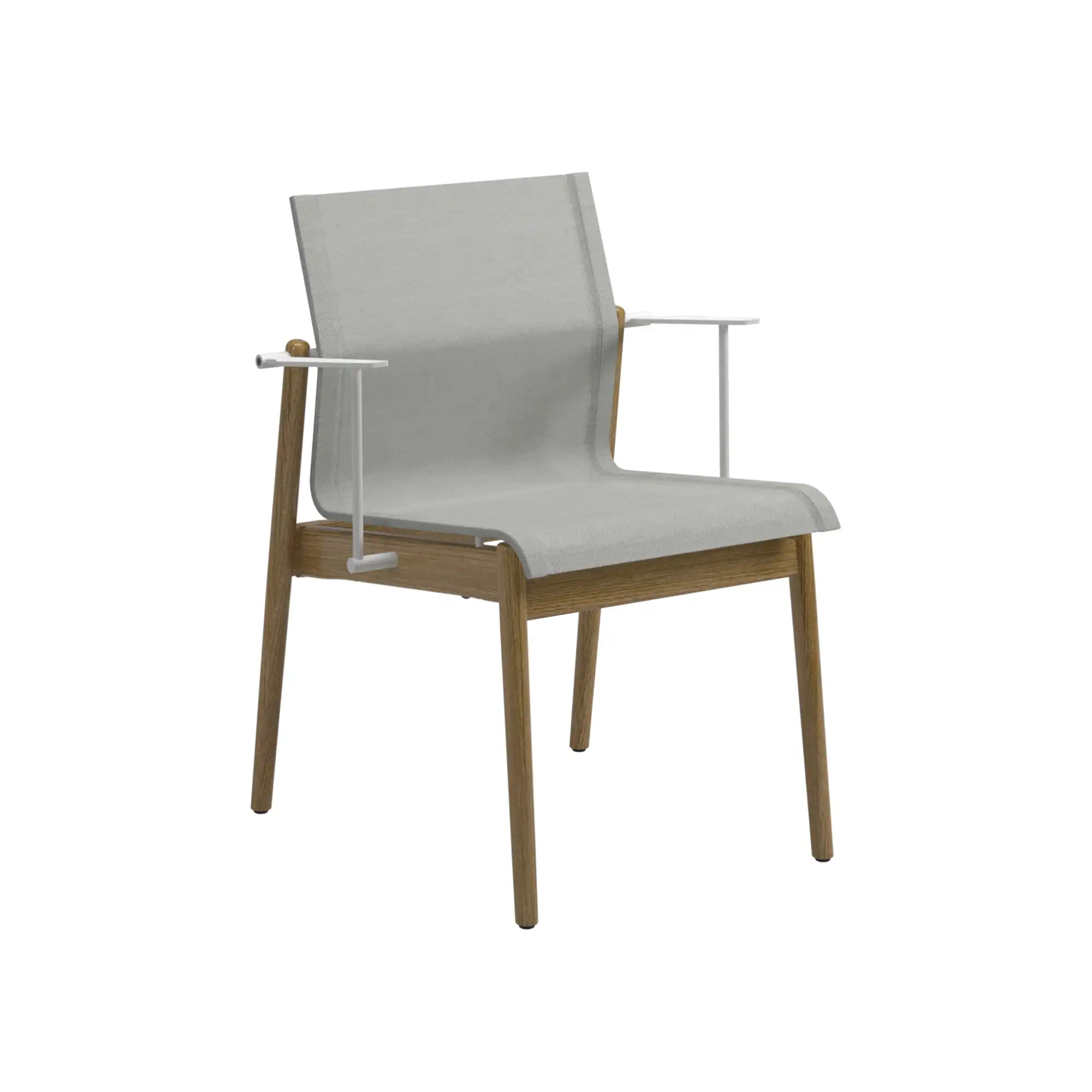 Sway Teak Stacking Chair with Arms, Frame White, Seagull Sling