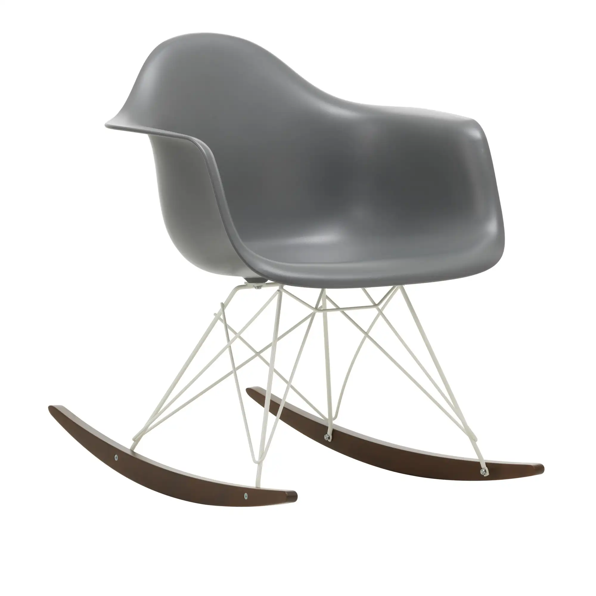 Eames Plastic Armchair RAR - 56 Granite Grey - White Base - Dark Maple