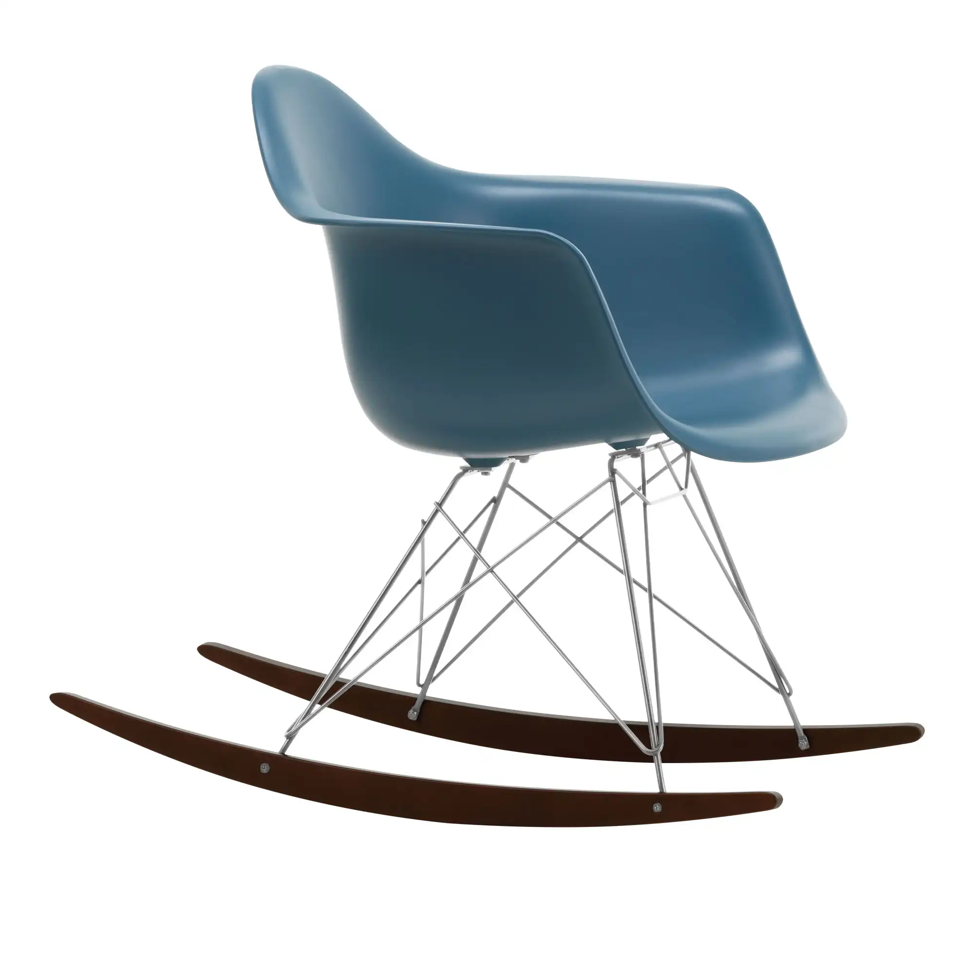Eames Plastic Armchair RAR - 83 Sea Blue - Chrome Base - Dark Maple