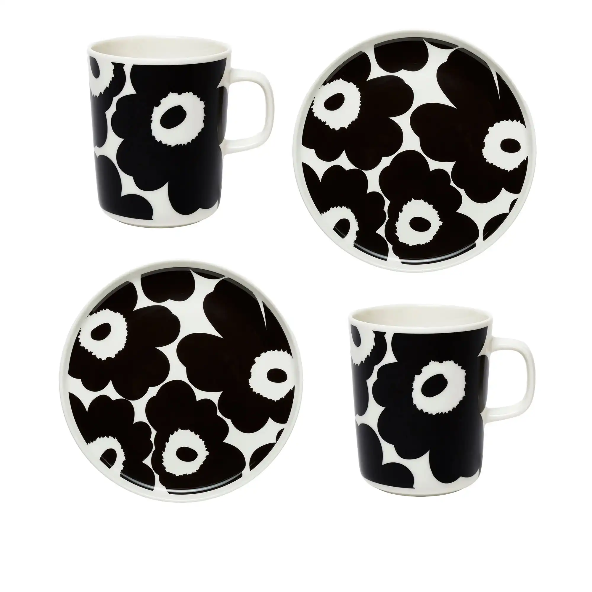 Unikko krus og tallerken sett 2x2 stk white, black