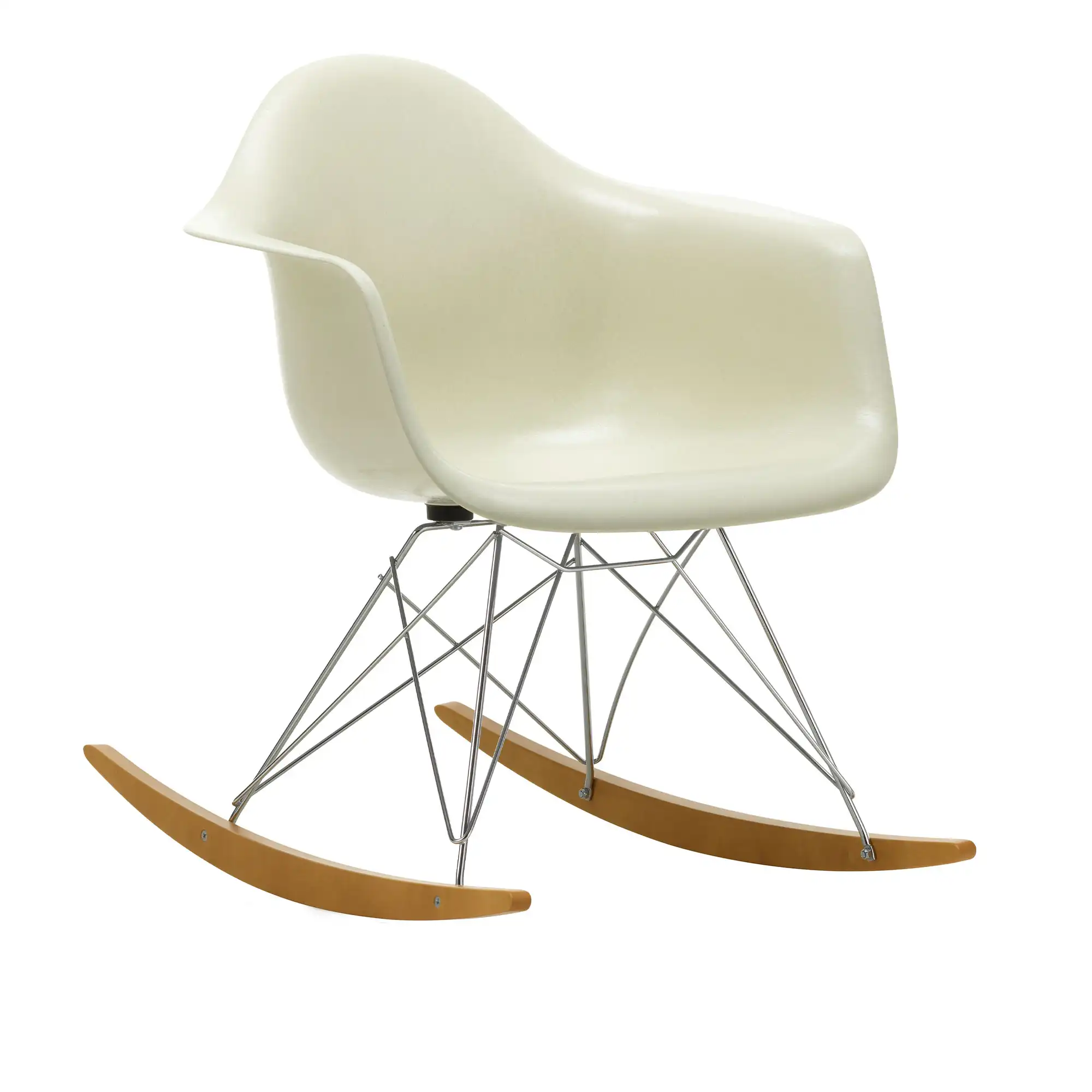 Eames Fiberglass Armchair RAR gyngestol Chrome/Golden Maple