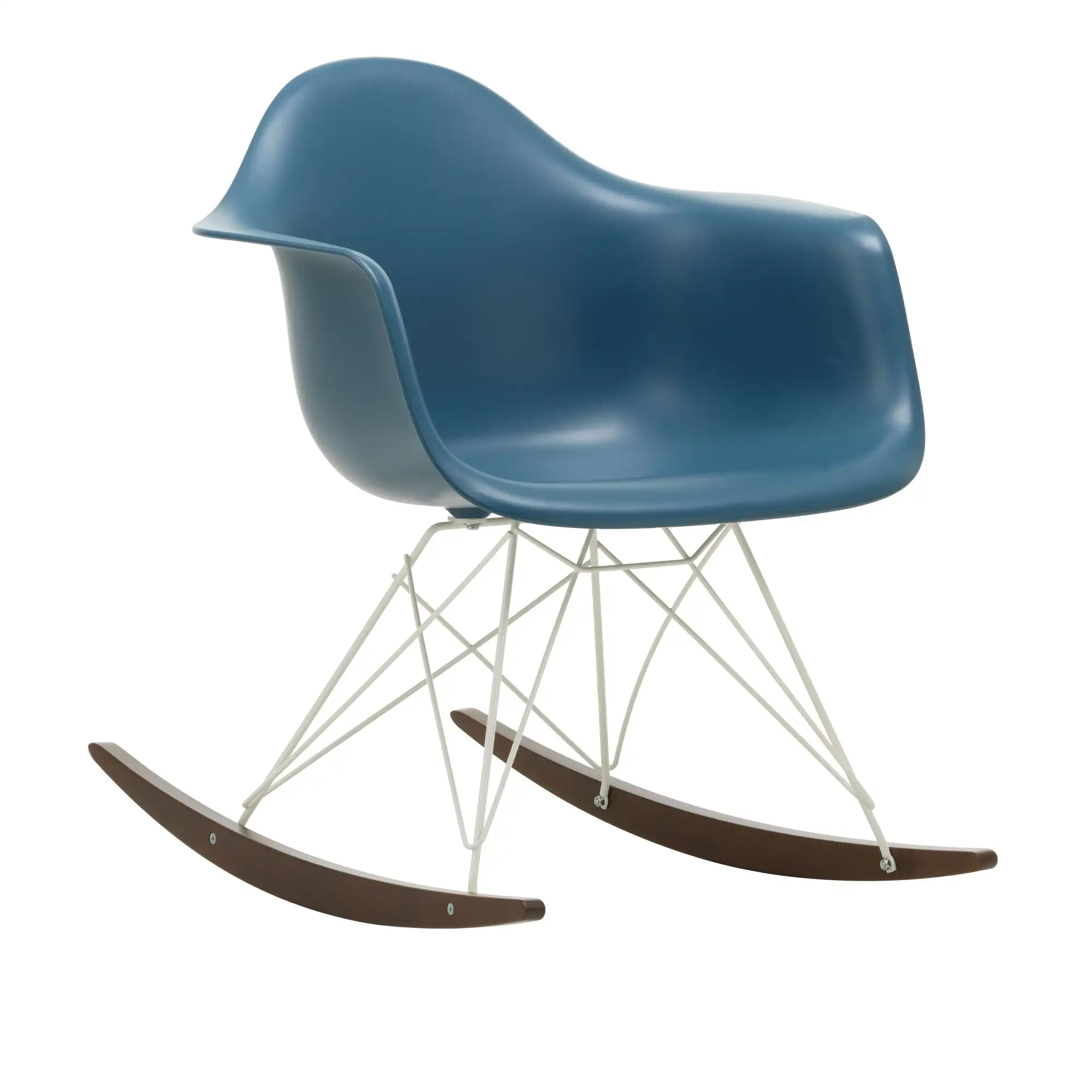 Eames Plastic Armchair RAR - 83 Sea Blue - White Base - Dark Maple