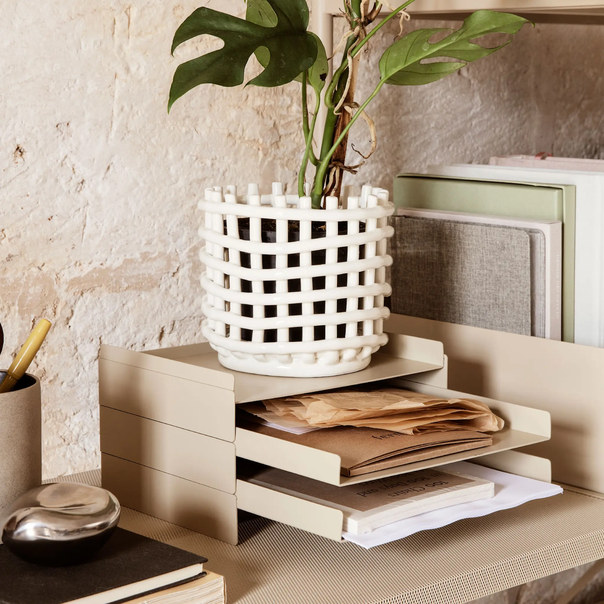 Ceramic Basket Off White Small