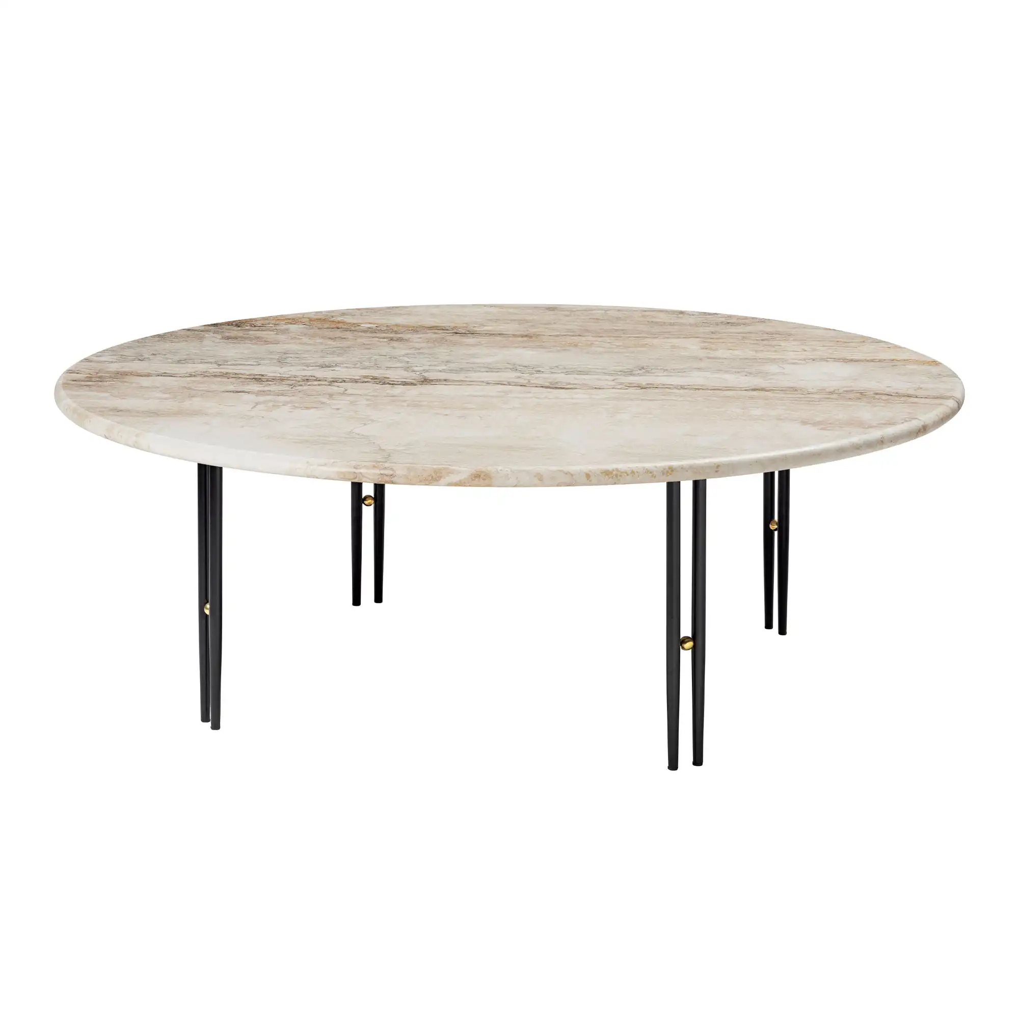 IOI Coffee Table - Round, Ø100 Top Rippled Beige, Base Black Semi Matt Base / Brass Sphere