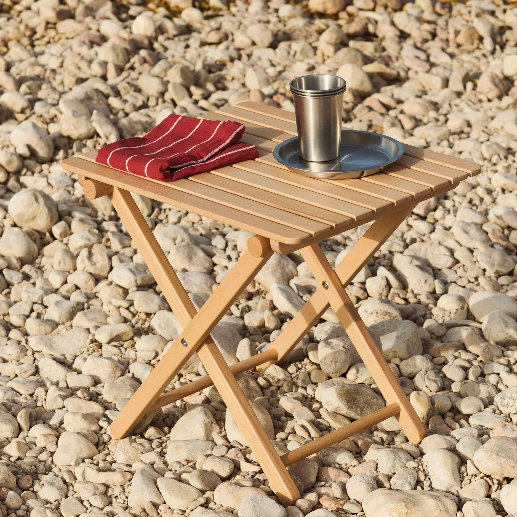 Outdoor Market Tea Towel Set of 2 Beige with red stripe