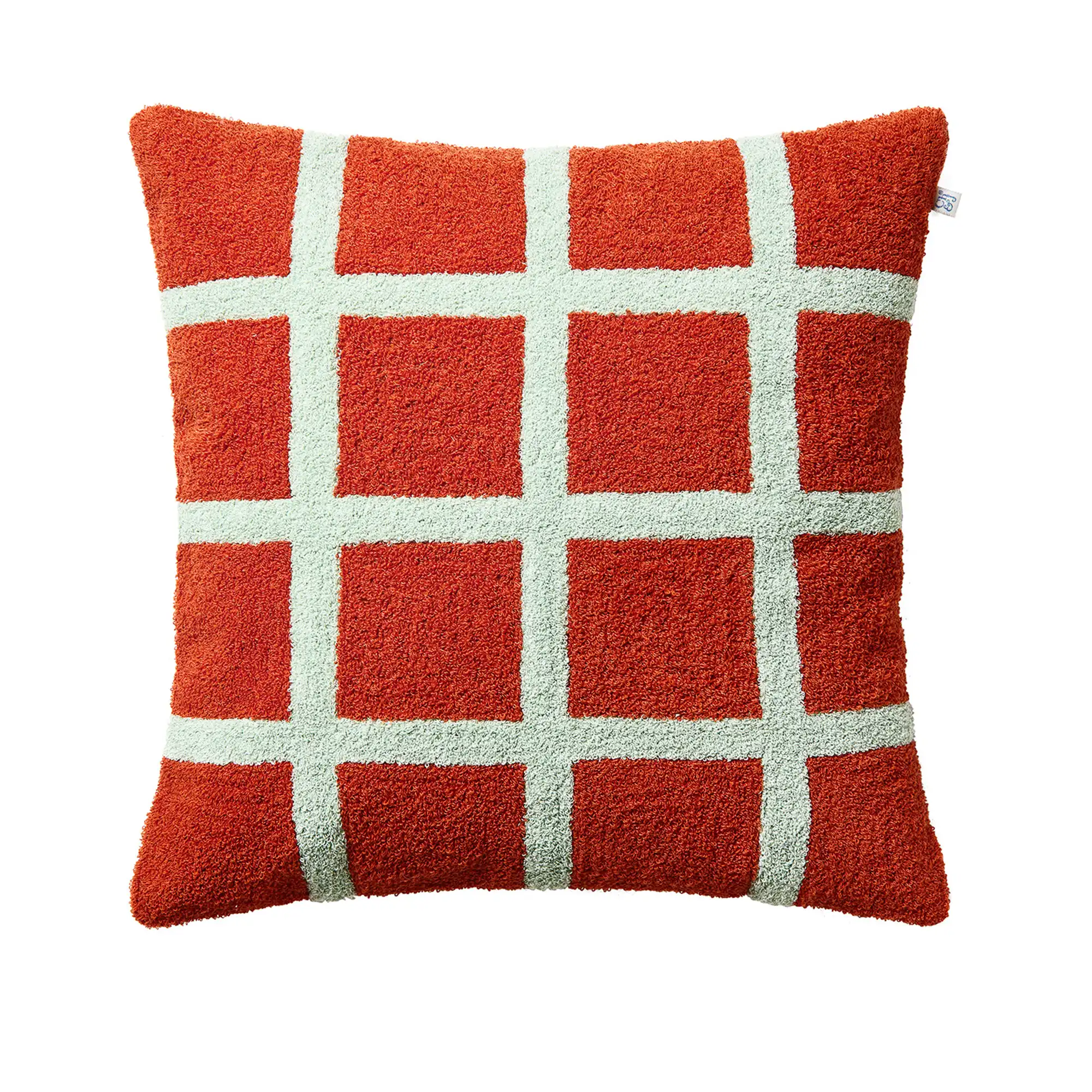 Check Cushion Cover 50x50 cm - Linen/Bouclé Apricot Orange/Aqua