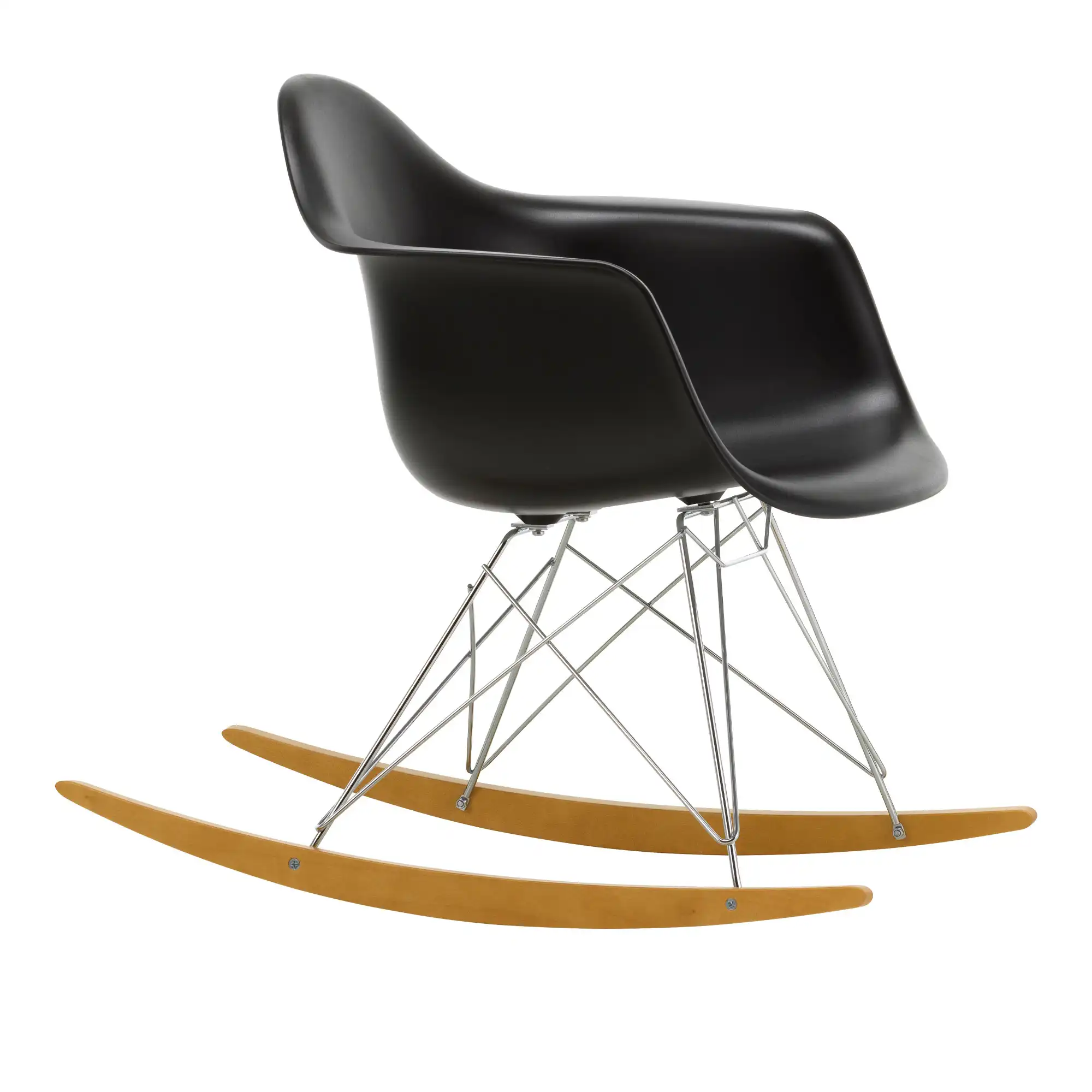 Eames Plastic Armchair RAR - 12 Deep Black - Chrome Base - Golden Maple