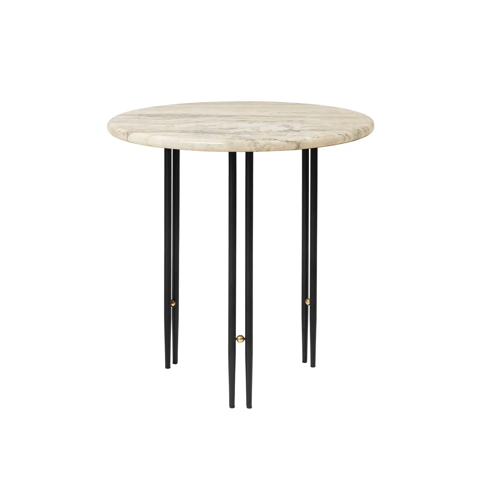 IOI Side Table - Round, Ø50 Top Rippled Beige, Base Black Semi Matt Base / Brass Sphere