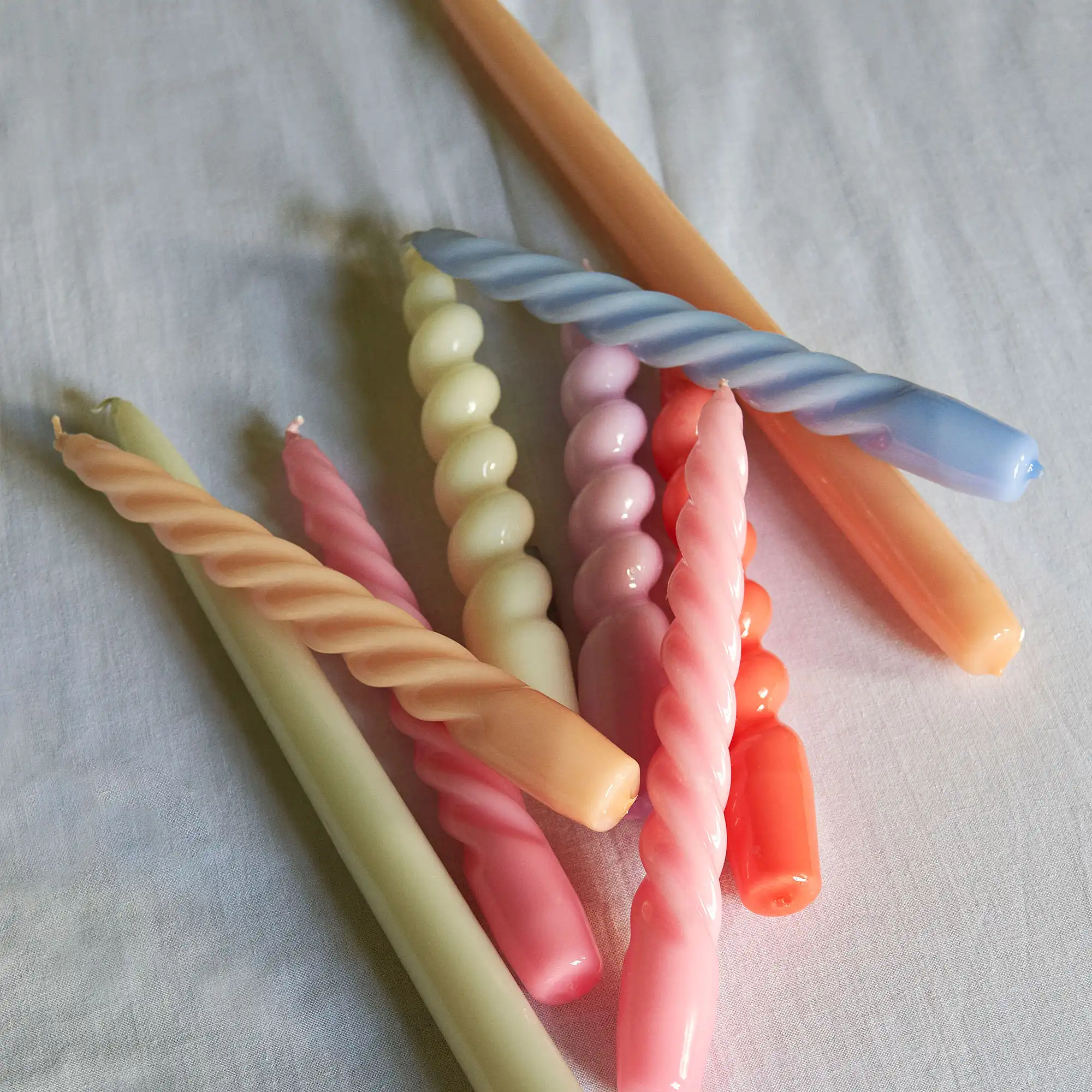 Candle Spiral Set of 6 - Blue/Dark Pink/Dark Peach