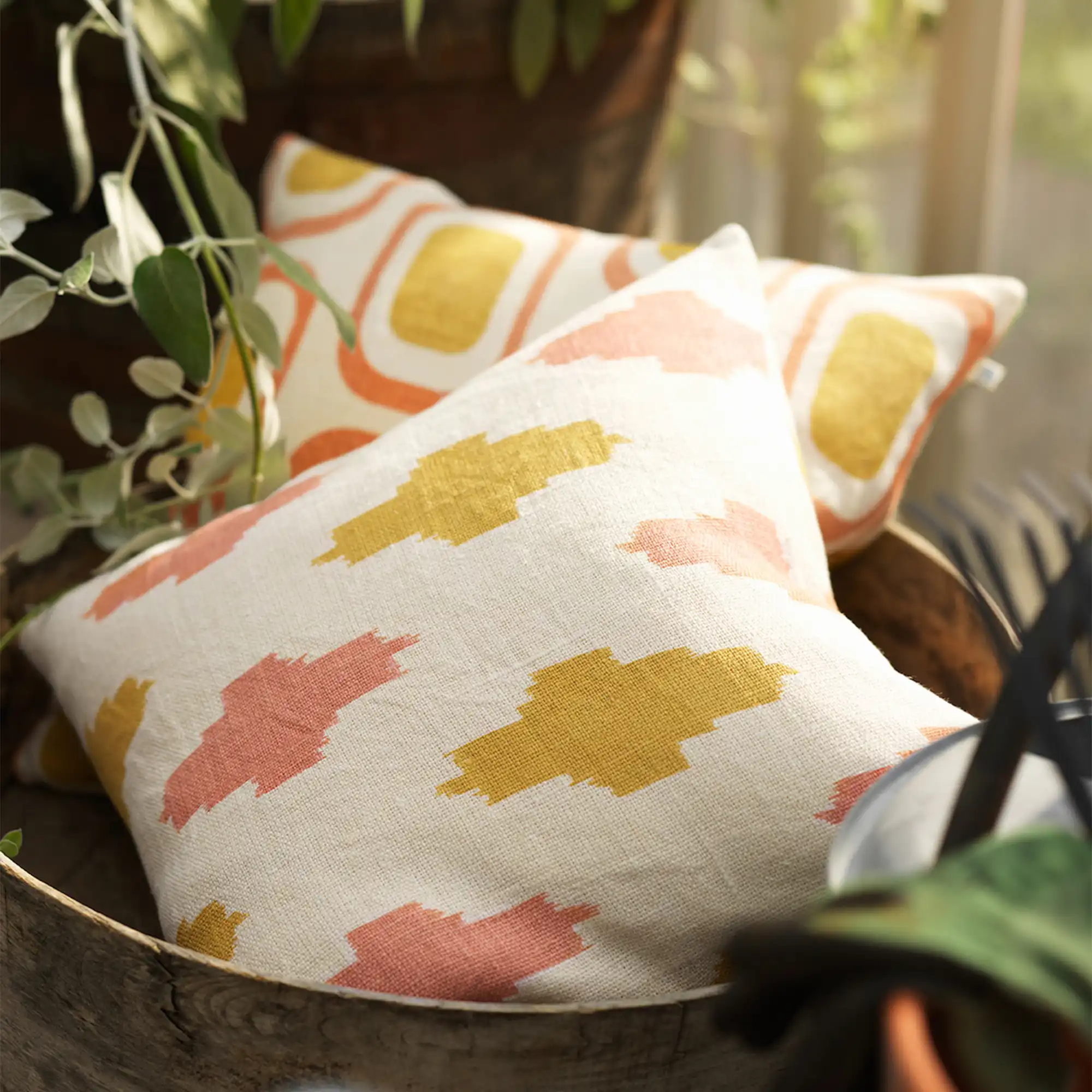 Ikat Agra Cushion Cover - Rose/Spicy Yellow