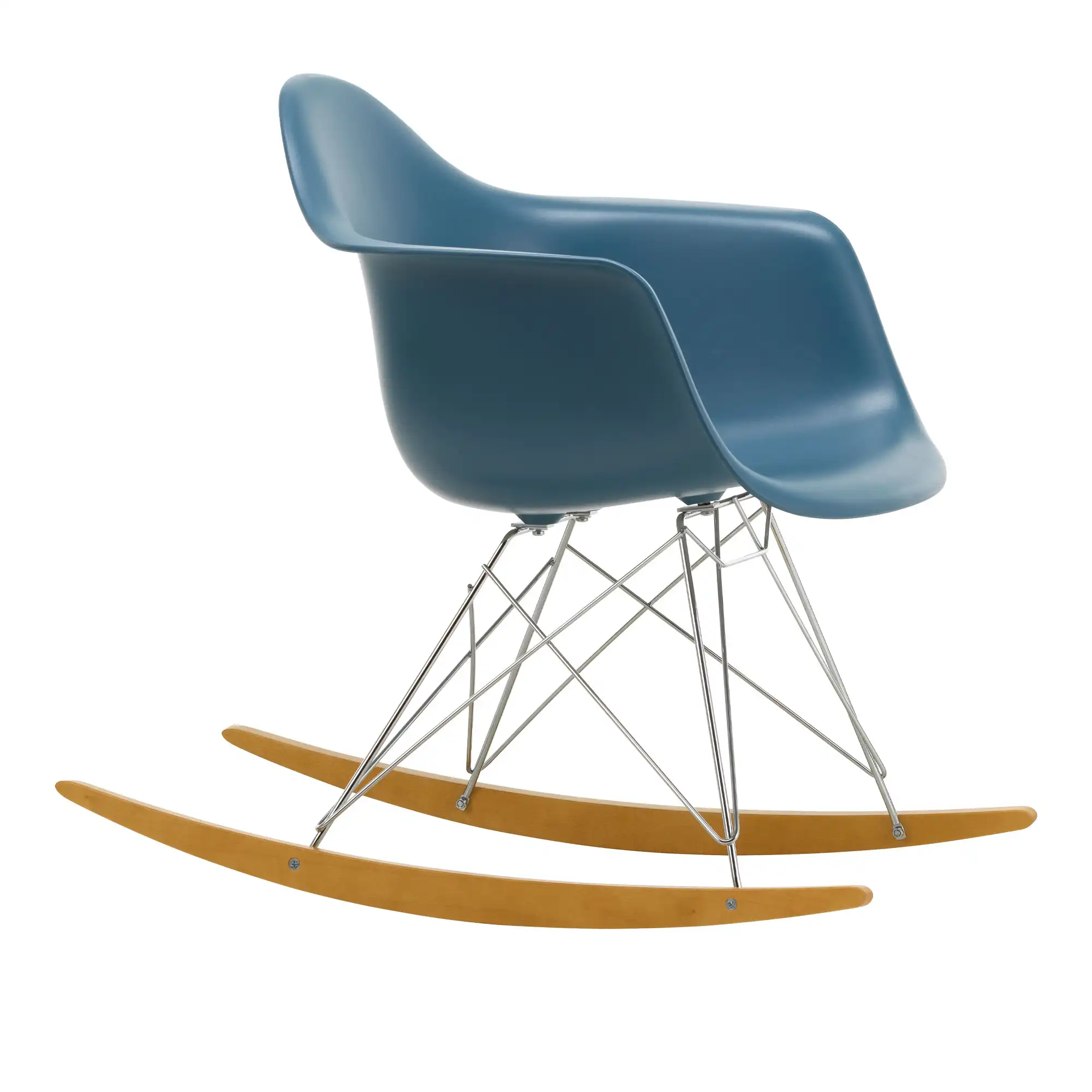 Eames Plastic Armchair RAR - 83 Sea Blue - Chrome Base - Golden Maple