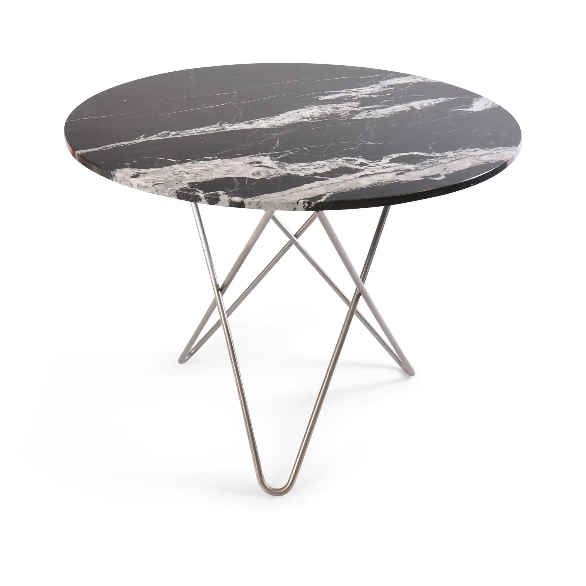 O Dining Table Ø100, Stainless Steel Frame, Top: Black Marble