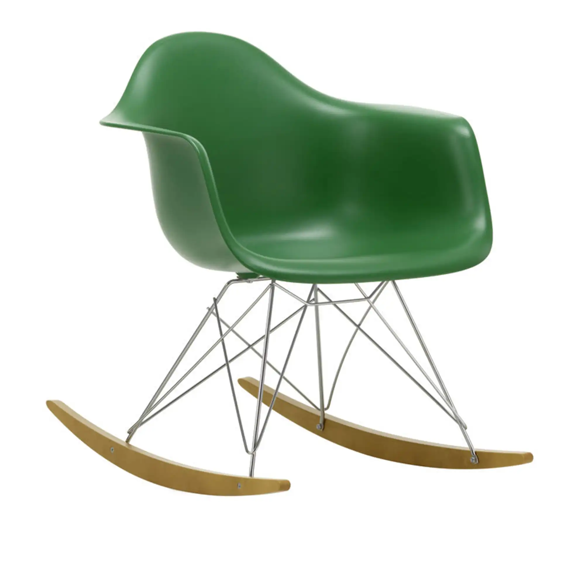 Eames RE Plastic Armchair RAR 17 Emerald, Chrome Base, Golden Maple