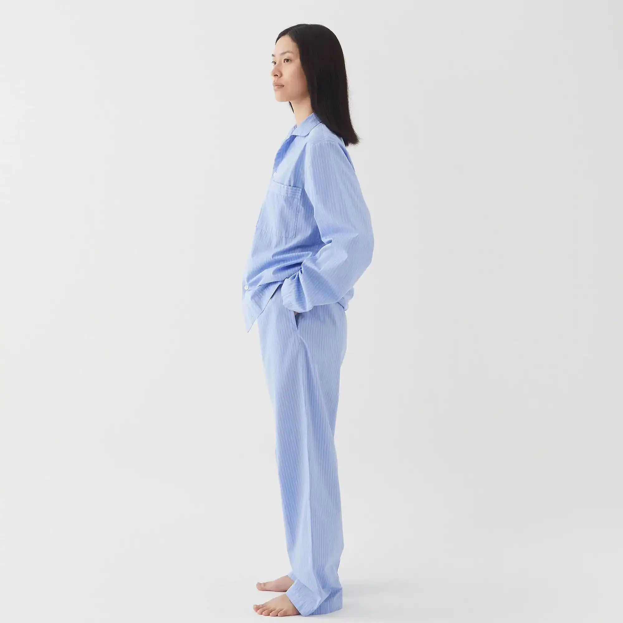 Poplin Pyjamas Shirt Blue Pin Stripes