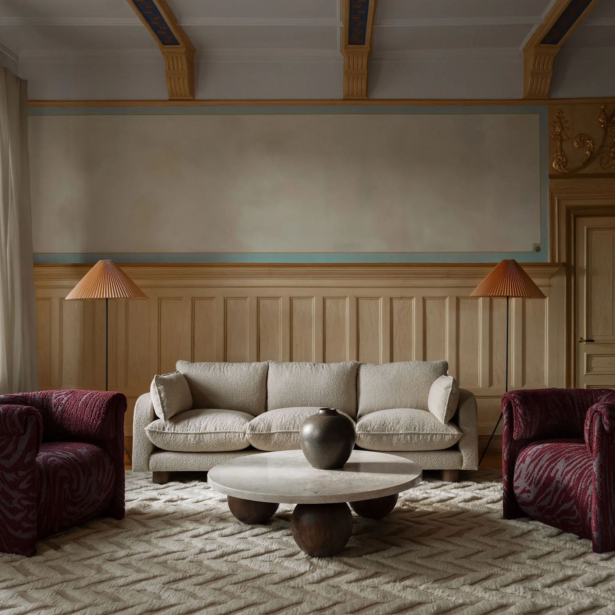 Miles bouclé 3-seters sofa beige