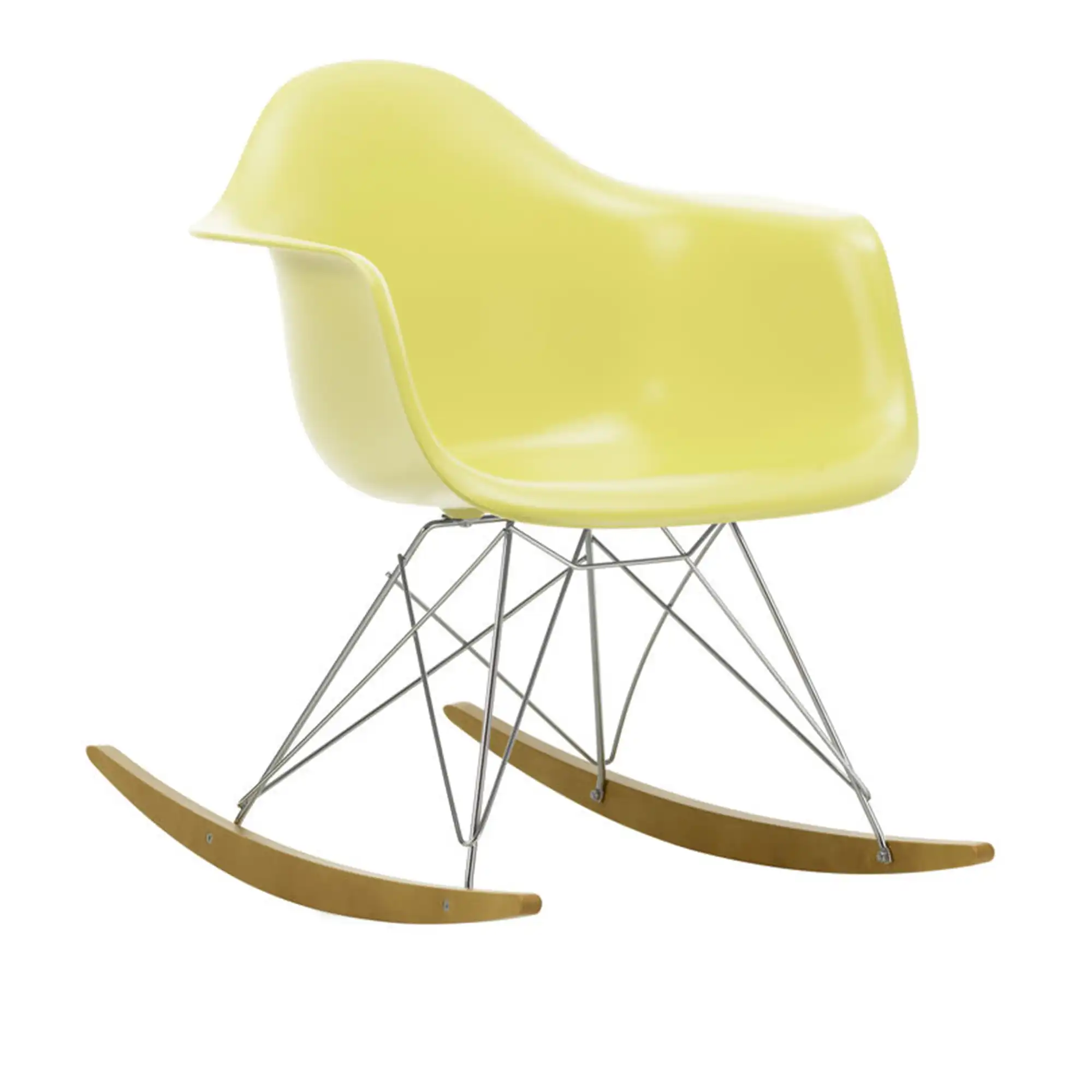 Eames RE Plastic Armchair RAR 92 Citron, Chrome Base, Golden Maple