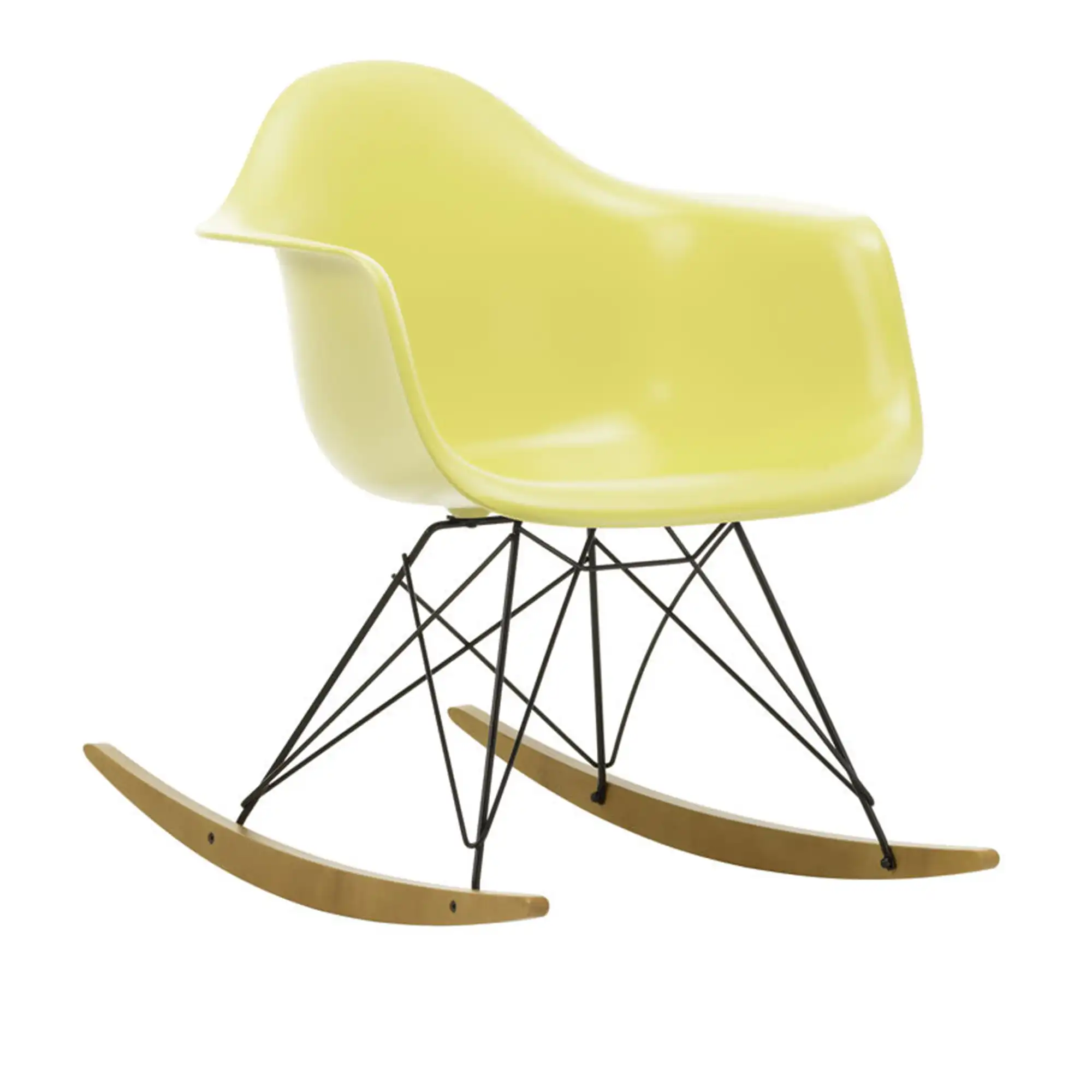 Eames RE Plastic Armchair RAR 92 Citron, Basic Dark Base, Golden Maple