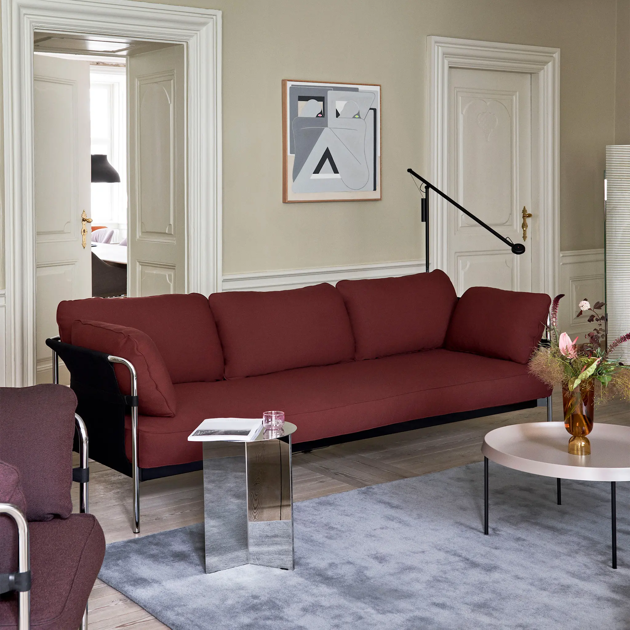 Can 3-seters sofa Chrome/Natural
