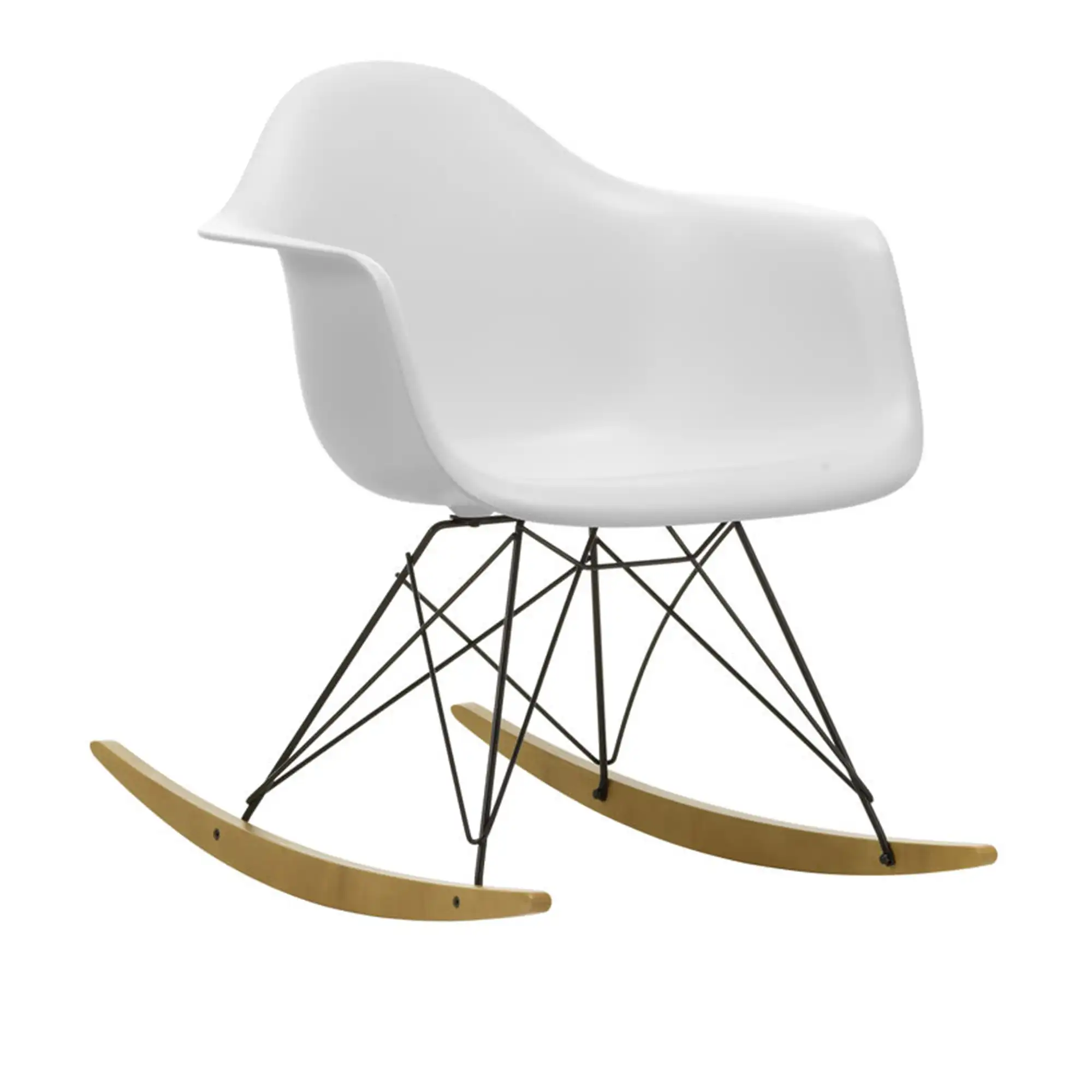Eames RE Plastic Armchair RAR 85 Cotton White, Basic Dark Base, Golden Maple