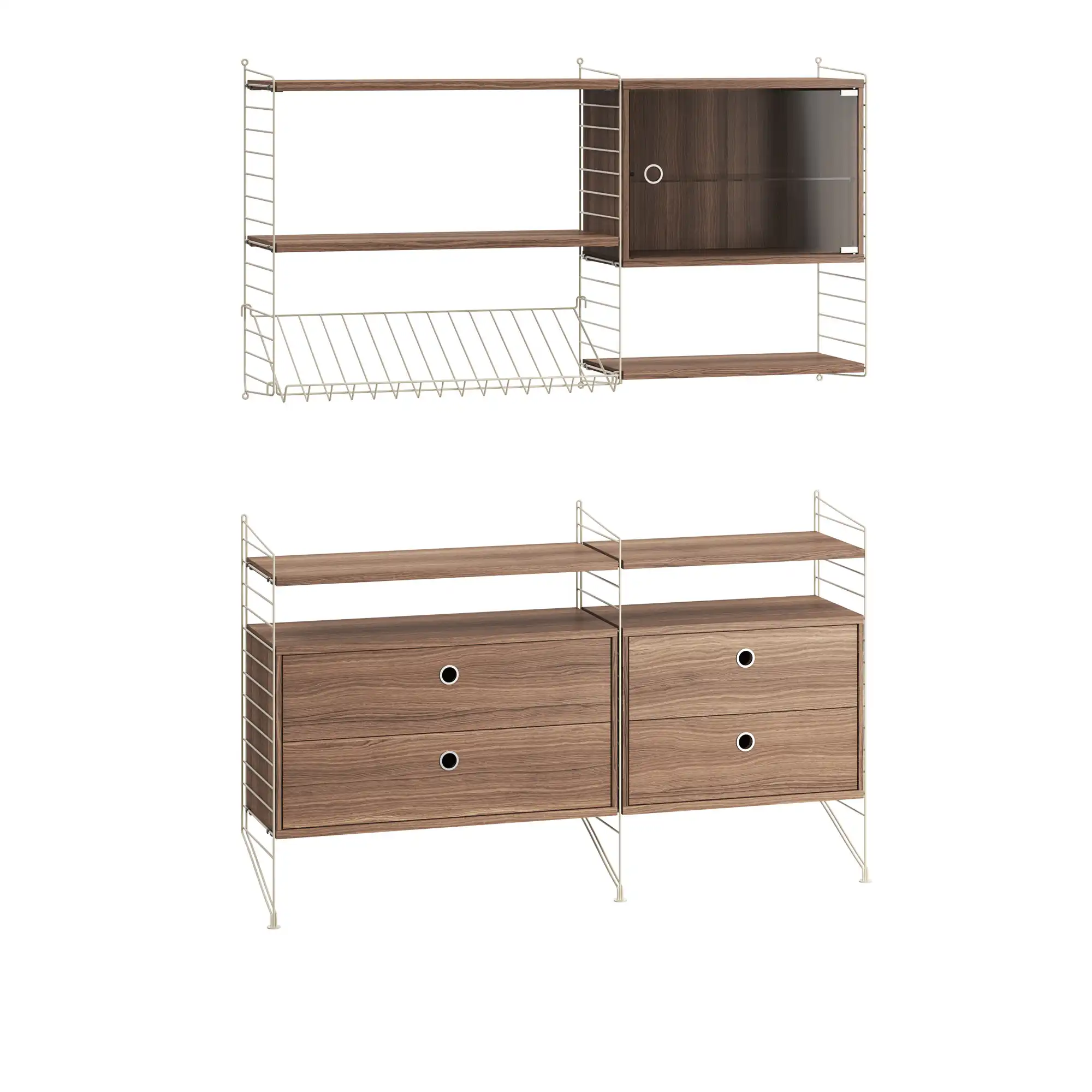 Stue hyllesystem T valnøtt/beige