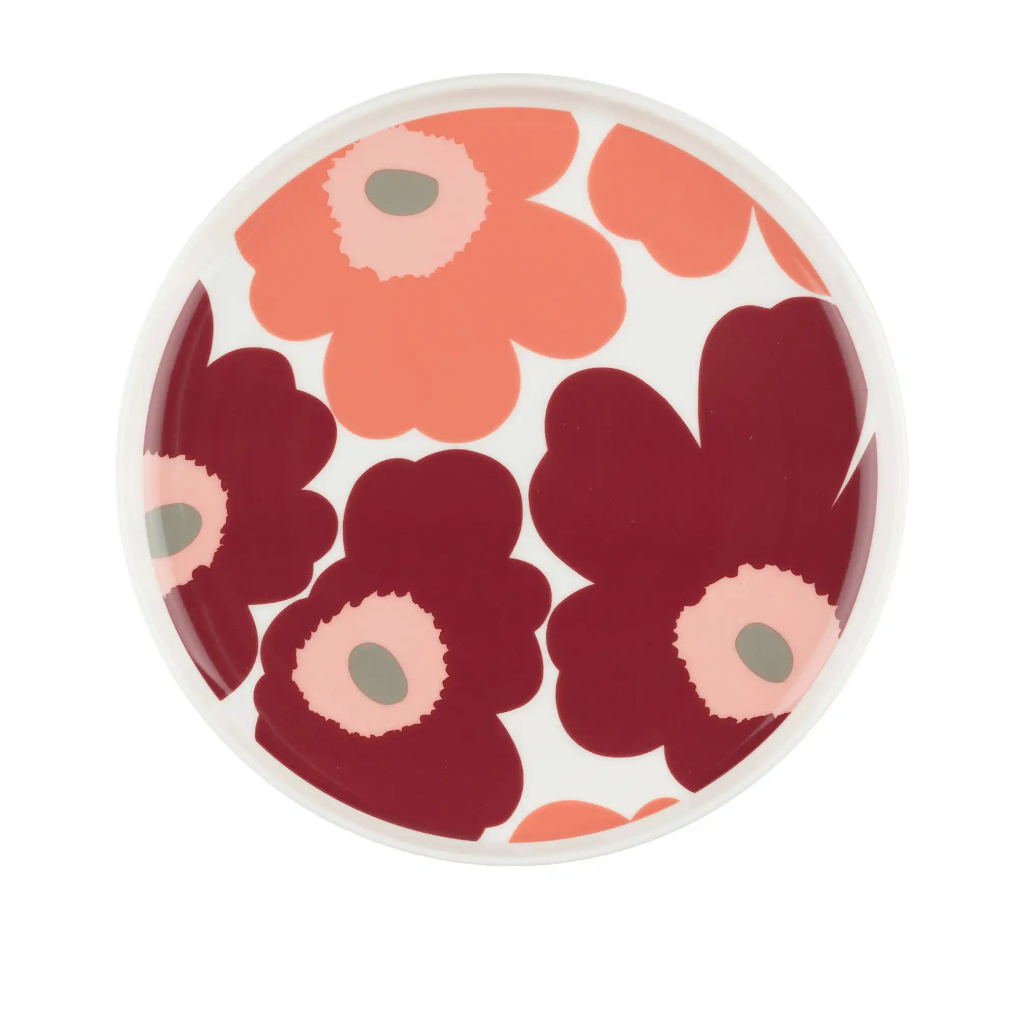 Unikko Plate 20 cm White, Dark Cherry, Salmon Red