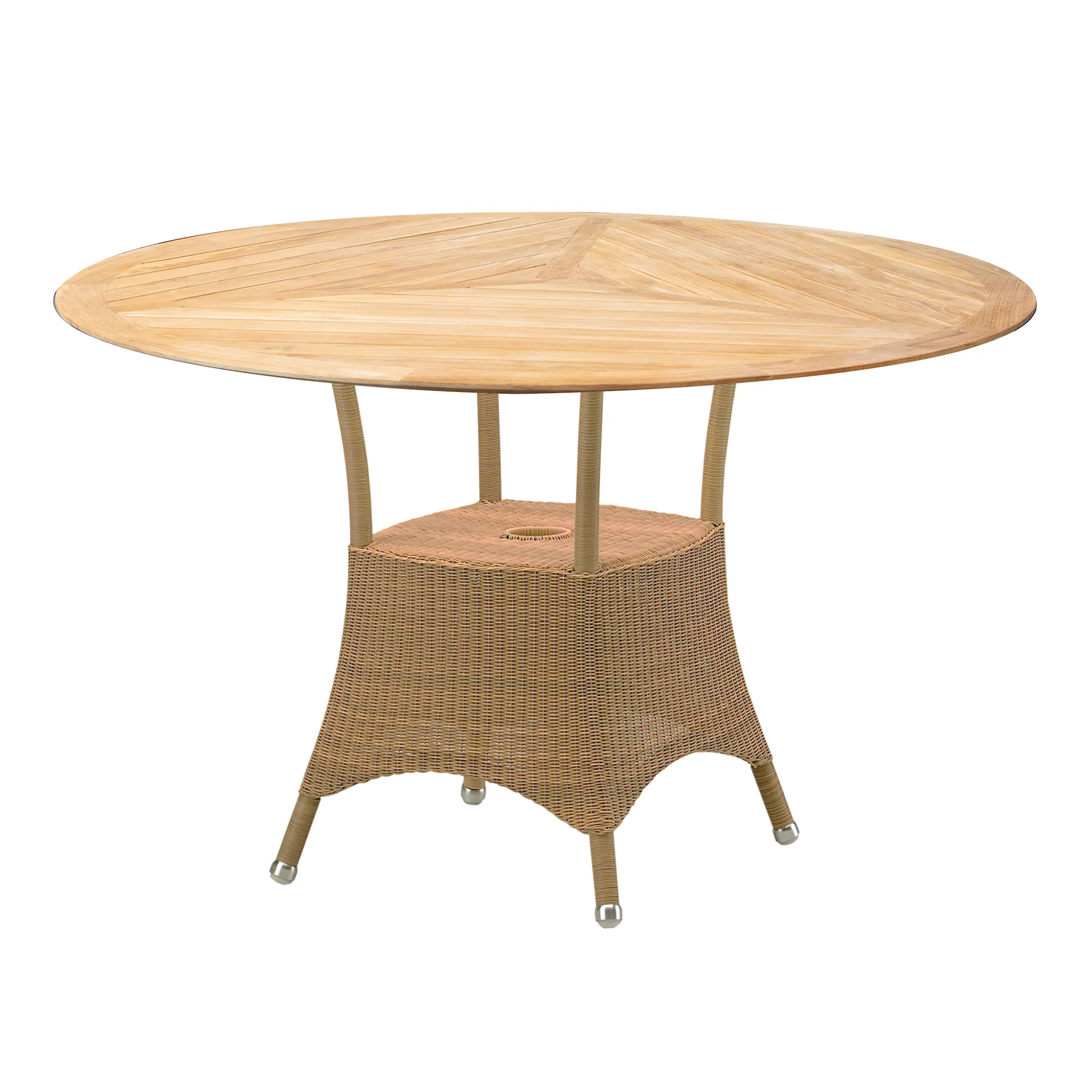 Lansing matbord utomhus Ø120 cm & Lansing utomhusstol 4 st – Teak, Natur