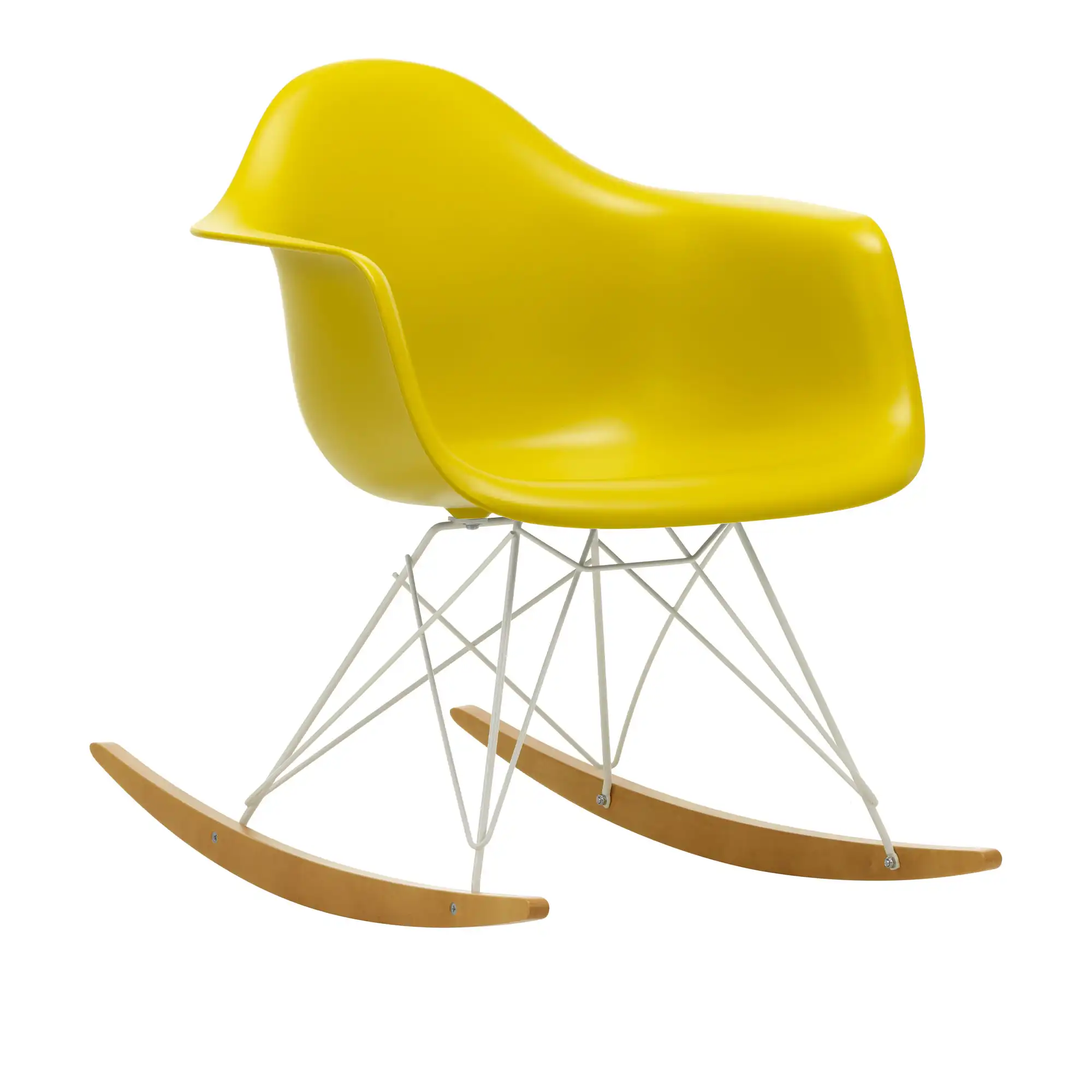 Eames Plastic Armchair RAR - 34 Mustard - White Base - Golden Maple