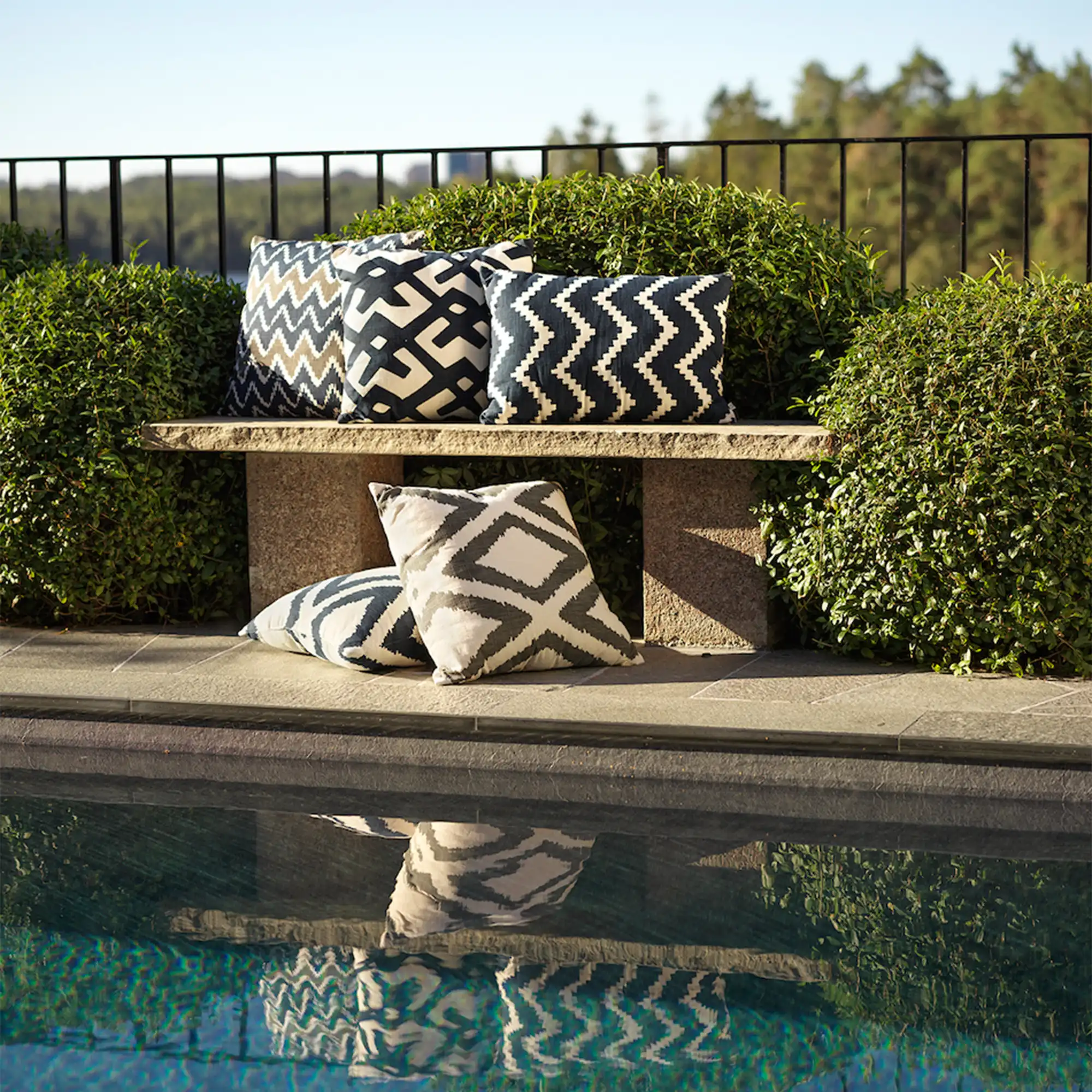 Ikat Bangalore Outdoor Cushion - Grey/Black