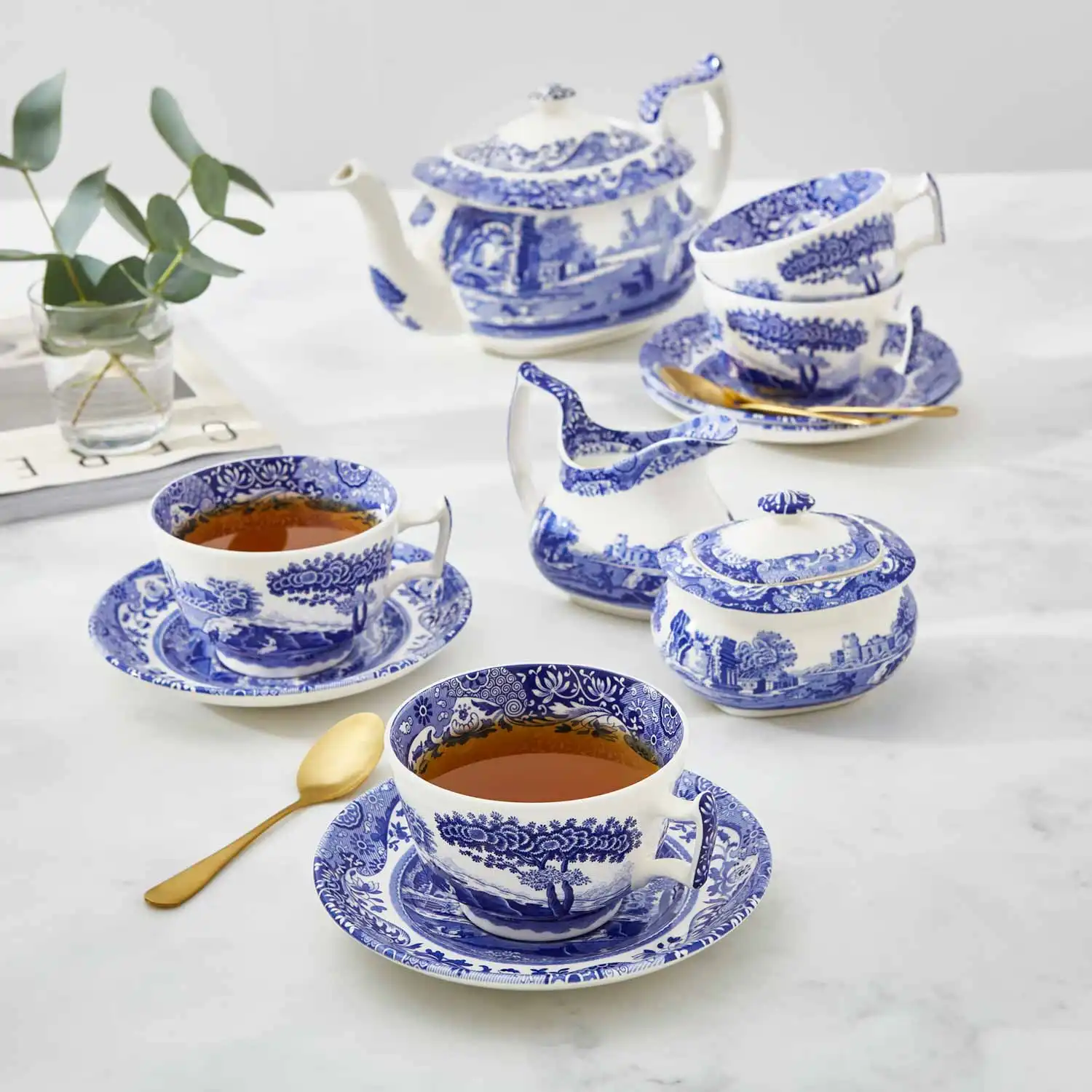 Blue Italian frokostkopp og underfat