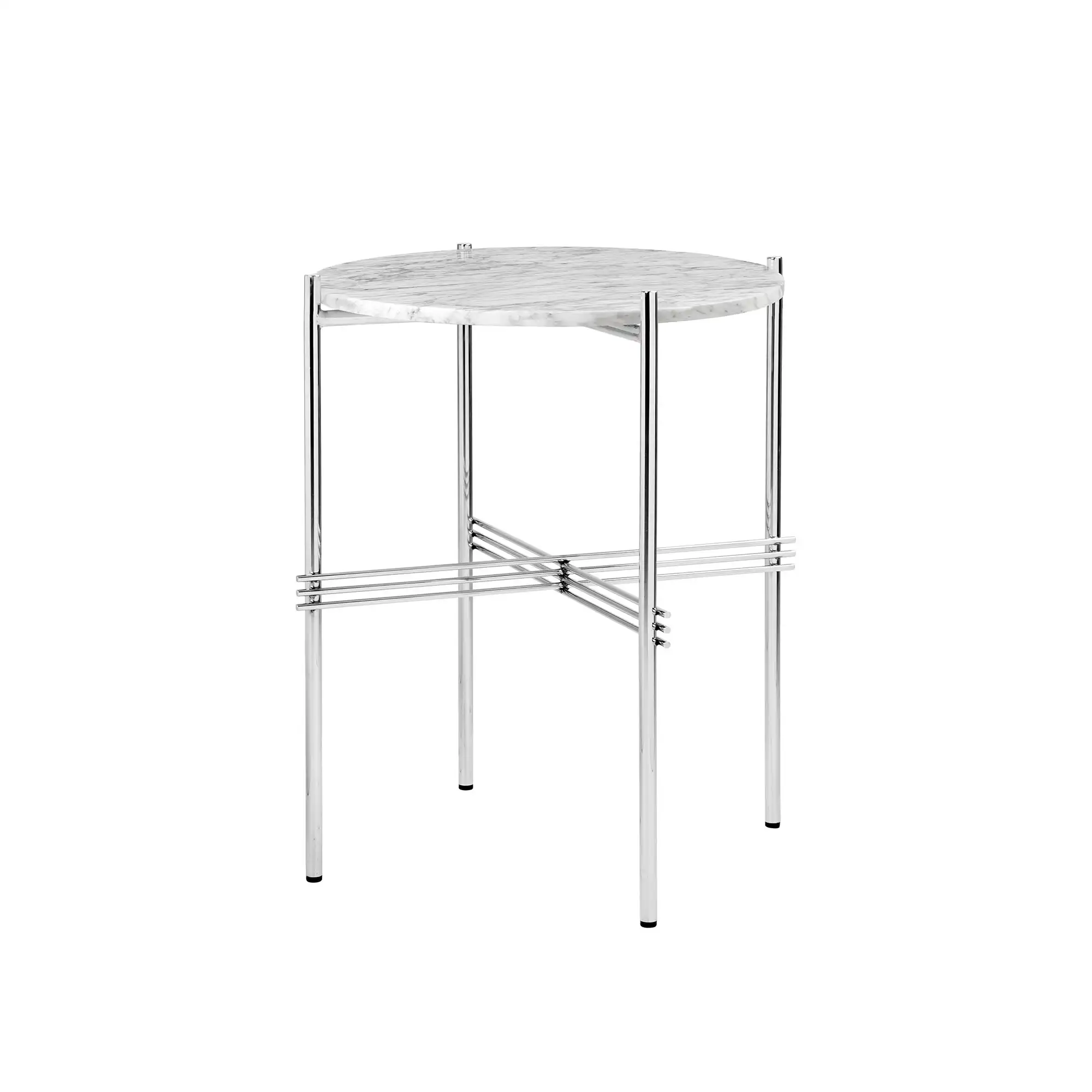 TS Side Table - Round, Ø40 Polished Steel Base, Table Top White Carrara Marble