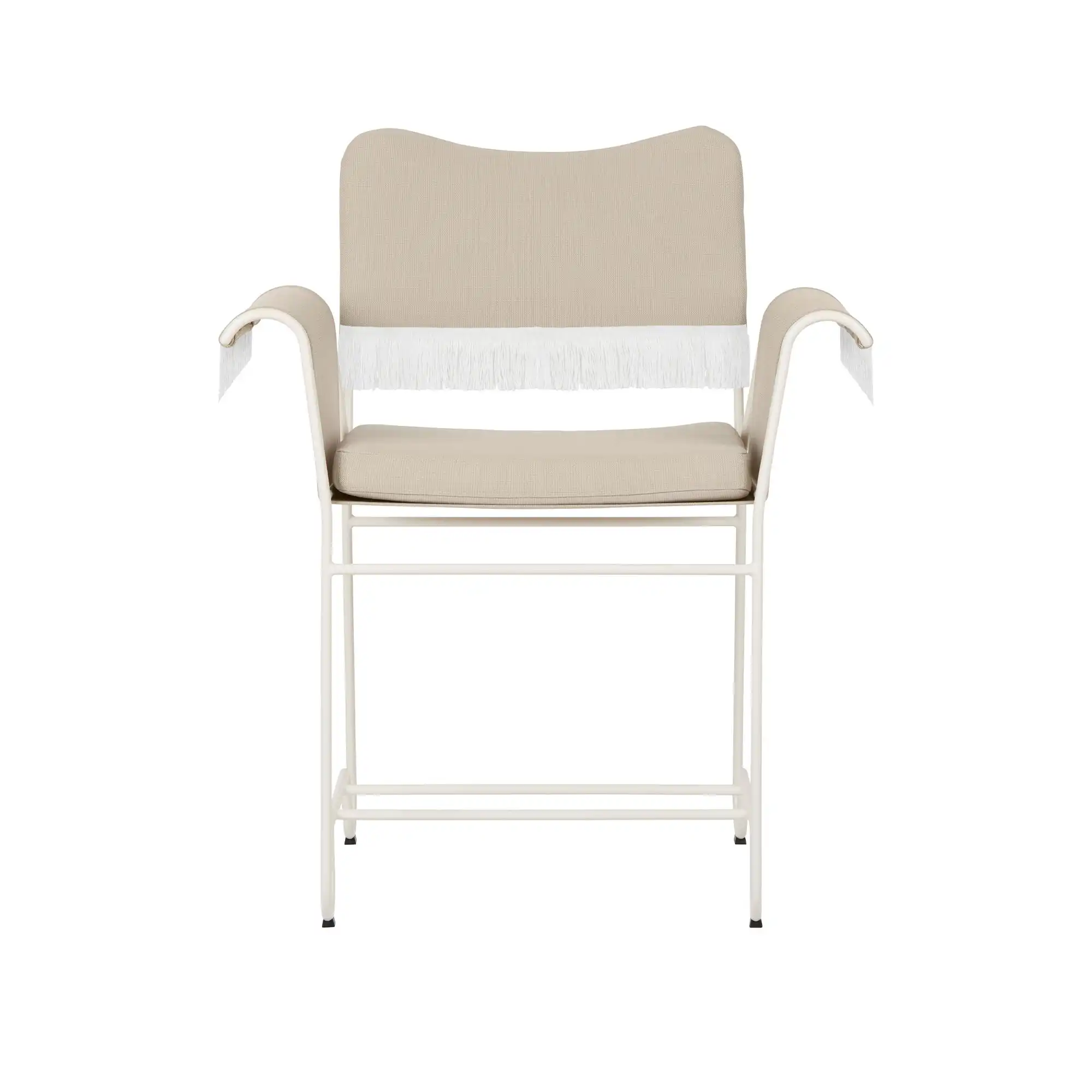 Tropique Dining Chair With Fringes, Classic White Semi Matt Base