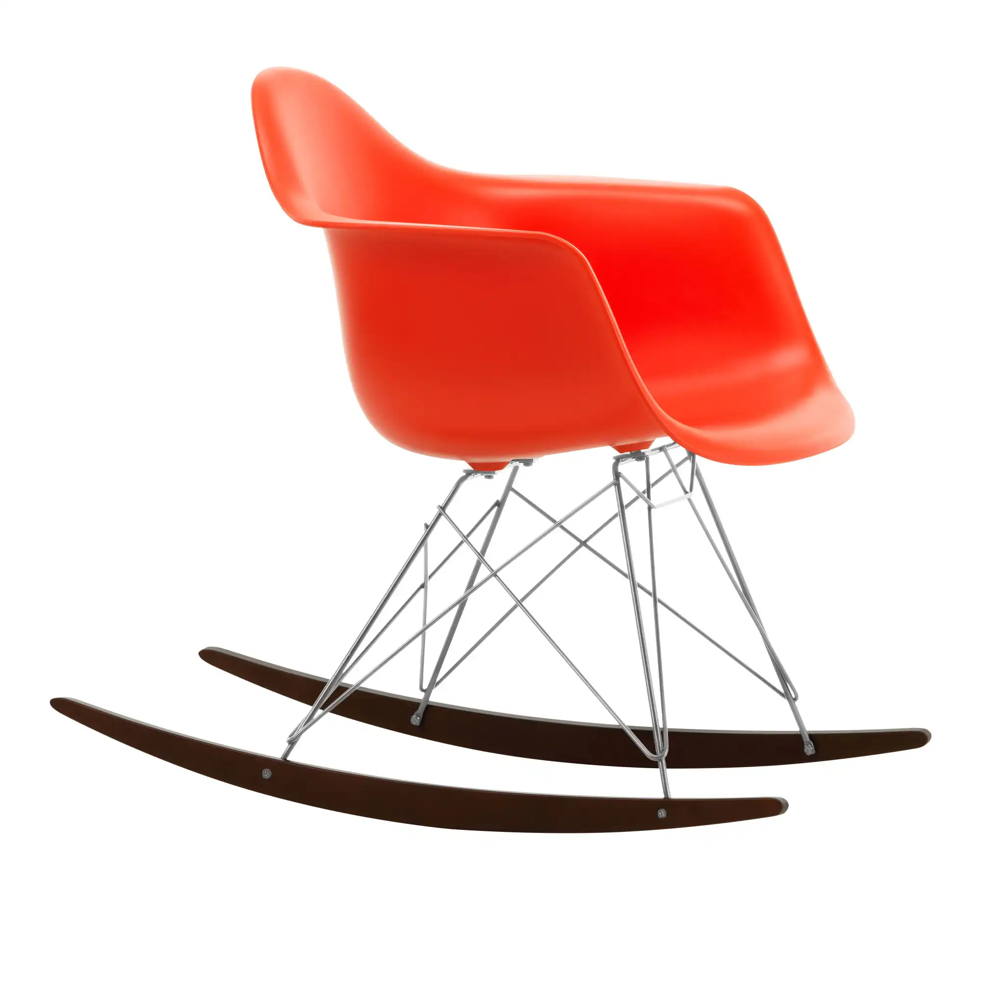 Eames Plastic Armchair RAR - 03 Poppy Red - Chrome Base - Dark Maple