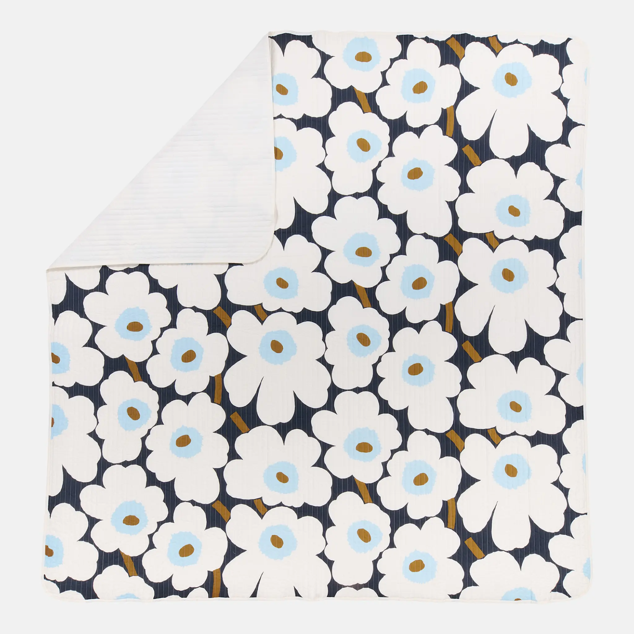 Unikko Blueberry Off White Cold Blue sengeteppe