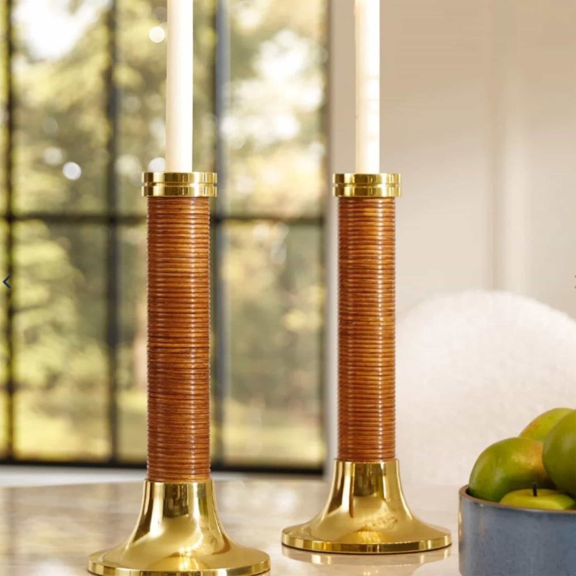 Riviera Candle Holder - Set of 2 - Rattan/Brass - 32733