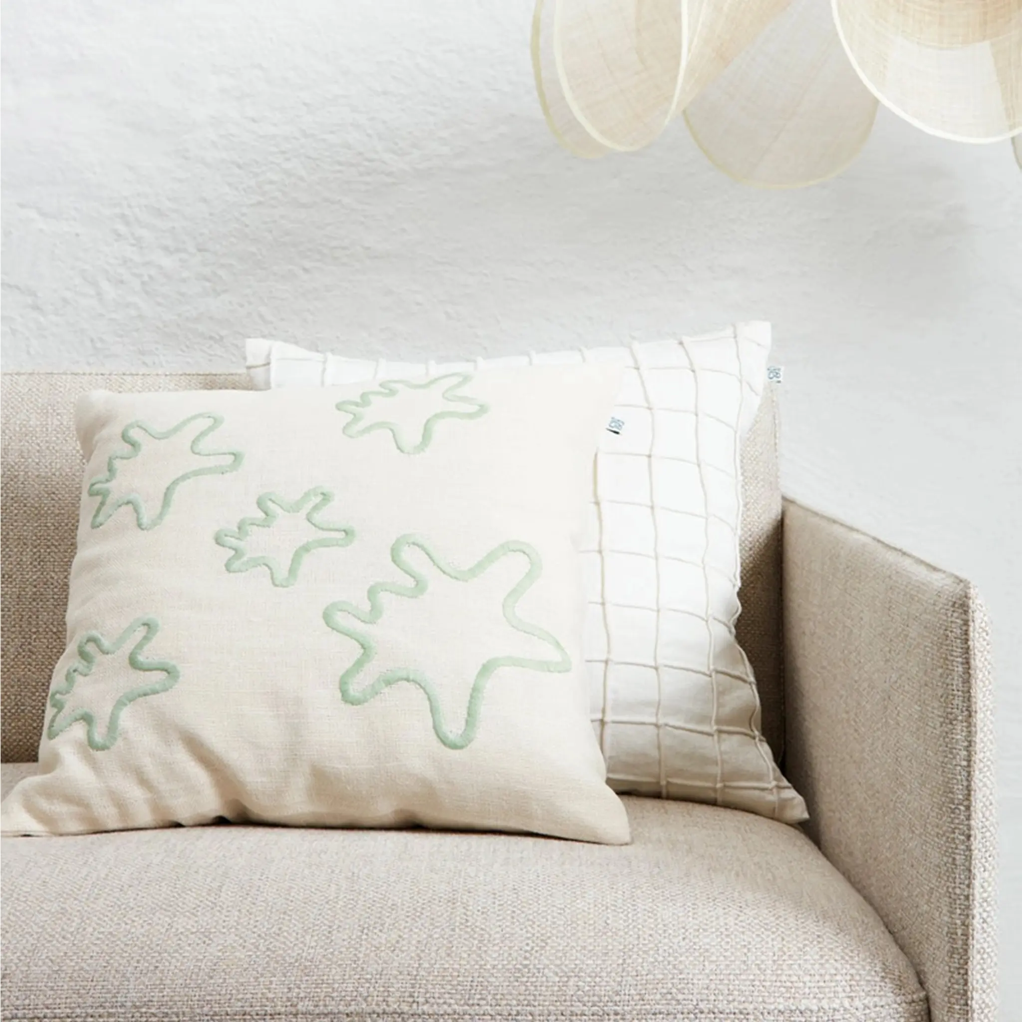 Krisha Cushion Cover 50x50 cm - Embroidered Linen Aqua