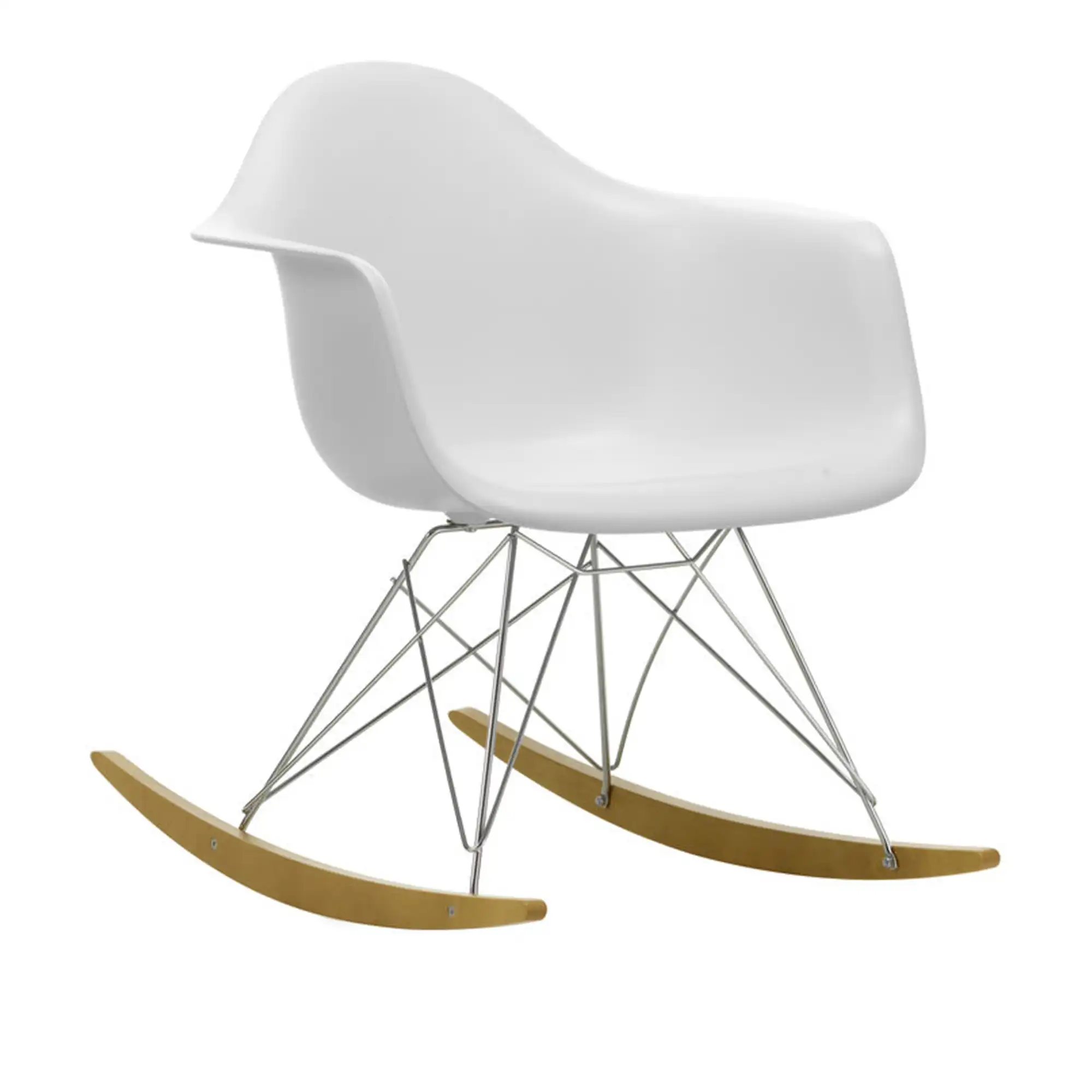 Eames RE Plastic Armchair RAR 85 Cotton White, Chrome Base, Golden Maple