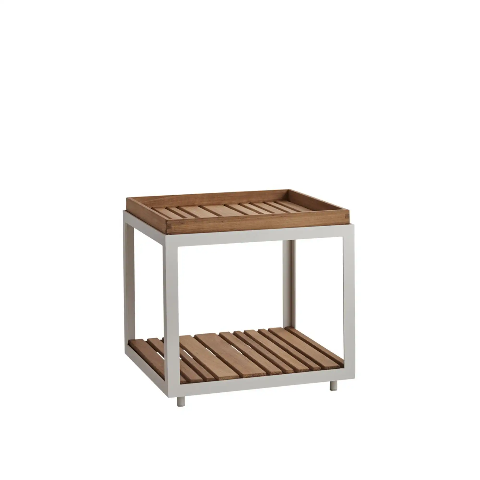 Level Sidobord, Vit, Bordsskiva: Teak