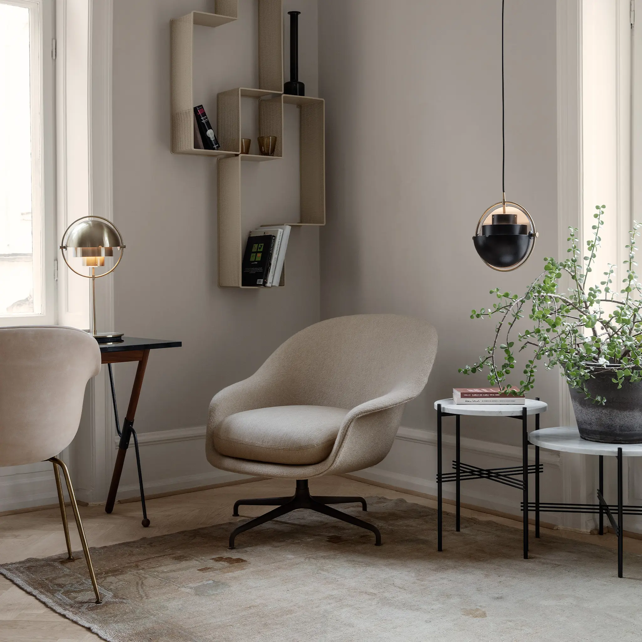 TS Side Table - Round, Ø40 Polished Steel Base, Table Top Black Marquina Marble