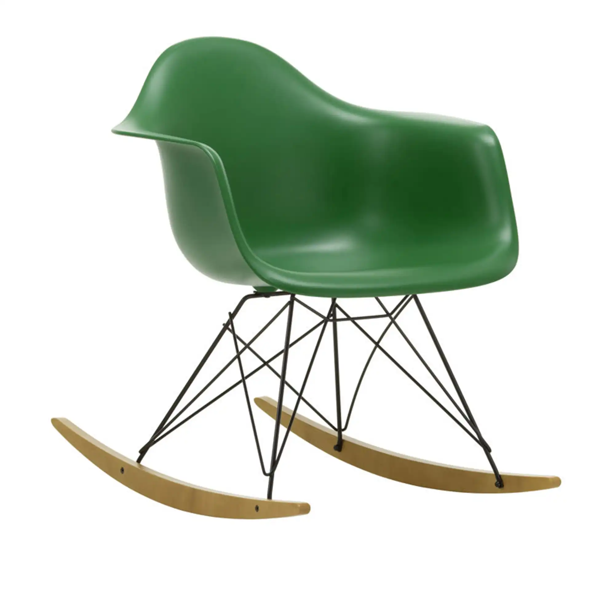 Eames RE Plastic Armchair RAR 17 Emerald, Basic Dark Base, Golden Maple