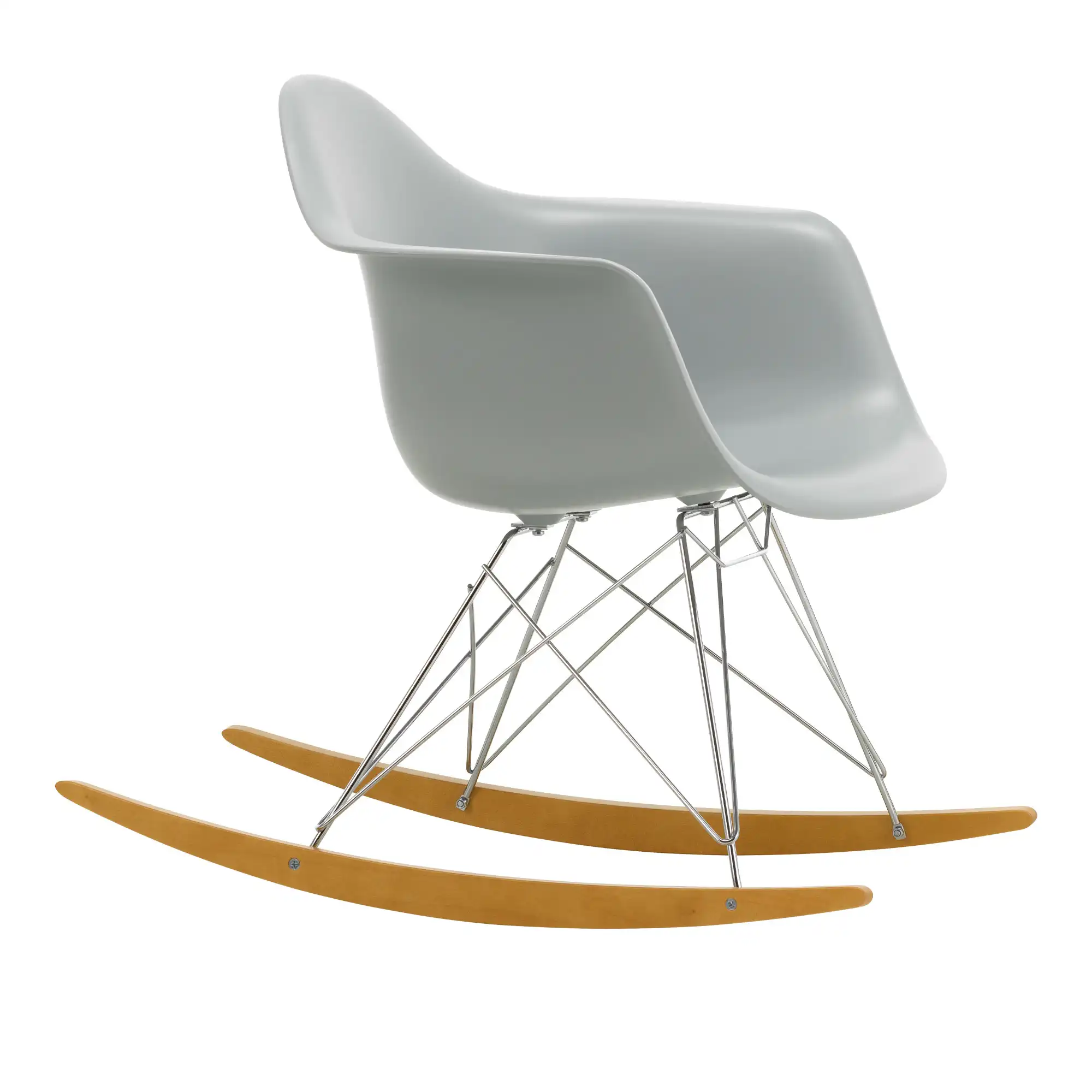 Eames Plastic Armchair RAR - 24 Light Grey - Chrome Base - Golden Maple